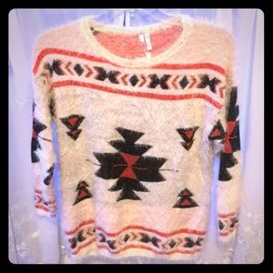 NWT Love Culture Aztec print fuzzy sweater size S